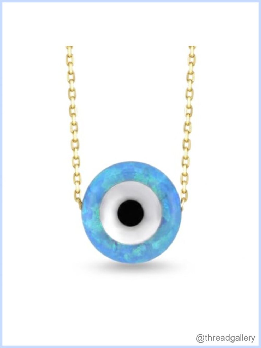 10K Solid Gold Opal Evil Eye Necklace 18 Inch Dainty Pendant